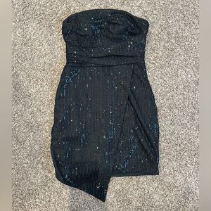 Black Strapless Sequined Homecoming Sleeveless Mini Dress